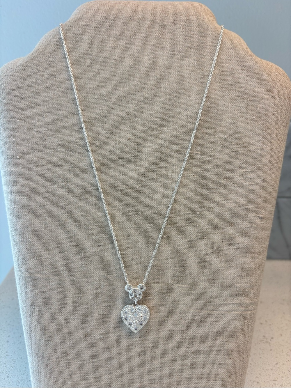 Disney Silver Heart Pendant Necklace with Pavé Crystals